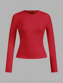 SHEIN EZwear 4 件套女士圆领休闲修身长袖 T 恤套装，秋冬 - 彩色 - 查看 9