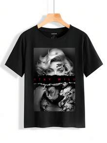 SHEIN EZwear 休闲性感超大圆领短袖女式T恤，适合夏季