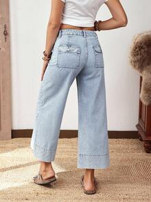 EMERY ROSE Quần denim ống rộng kẻ sọc dài 9/10 dành cho nữ, có túi - Rửa nhẹ - Xem 2
