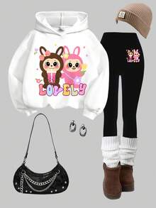 SHEIN Leap Crew Tween Girl Cute & Fun Cartoon Butterfly Pattern Casual Hoodie Sweatshirt, Autumn - Multicolor - View 2