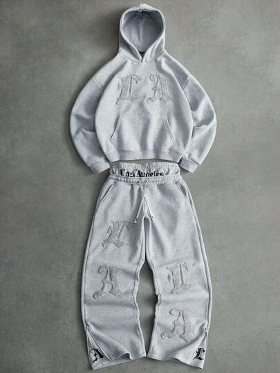 PAVTROS Herr Streetstyle Populär INS Matchande LA Flocking Termofodrad Hoodie & 2 I 1 Dubbel Midja med Dragkedja i Benet, Lämplig För Utomhusmusikfestivaler, Nattklubbar, Barer, Presenter Till Pojkvänner/Makar, Jubileumspresenter, Ljusgrå Träningsdräkt, Perfekt Present Till Pojkvän, Mycket Modern För Streetwear, Campuskläder & Halloween, Höstkläder