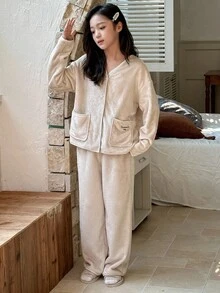 DAZY 青少年女孩休闲家居服睡衣，秋季 - 杏色 - 查看 5