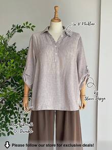 SHEIN LUNE 大码豹纹中袖衬衫 长袖上衣 女士冬季 秋季 外出上衣 女士休闲衬衫 商务休闲装 工作装 教师装 社交衬衫 秋季女士休闲衬衫 - 灰色 - 查看 1