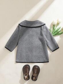SHEIN 女宝宝休闲时尚百搭复古优雅撞色外套夹克适合秋冬日常穿着 - 灰色 - 查看 2