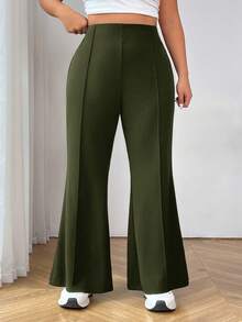 SHEIN EZwear Quần âu ống loe đơn giản hàng ngày cho nữ cỡ lớn, tốt nghiệp, trở lại trường, trang phục giáo viên cho phụ nữ vào mùa thu/đông - Màu xanh lá cây đậm - Xem 6