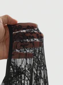 ROMWE Váy chữ A cổ vuông tay loe phối ren chéo Gothic dành cho nữ dịp Giáng sinh - màu đen - Xem 5