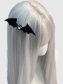 ROMWE Grunge Punk 4款朋克风蝙蝠翅膀造型发夹，甜美酷炫复古风高品质猫爪元素鸭嘴夹，小众设计时尚发饰发夹 - 黑與白 - 查看 3