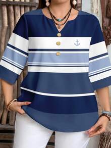 EMERY ROSE Áo sơ mi thường ngày in sọc xanh cỡ lớn, phù hợp cho mùa hè - Nhiều màu - Xem 5