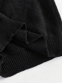 Y2Kool BiGraphic Black Ripped Bowknot Dark Sweet Spicy Punk Y2K Baddie Streetwear Cropped Long Sleeve Sweater, Suitable For Autumn/Winter Parties, Gatherings, And Daily Wear Matching Idea Stylish Clothing Collection New Year Outfits Gyaru - Black - View 11