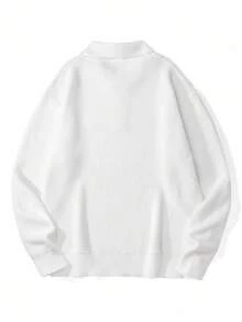 Manfinity Homme Men's Casual Solid Color Knit Sweater, Autumn/Winter - White - View 2