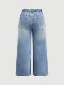 SHEIN Tall CURVE Jeans anchos y sueltos con efecto desgastado de moda casual para mujer de talla grande