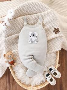 SHEIN Baby Boys Knitted Sweater With Overalls,Koala Graphic Design, Casual Fashion For Autumn/Winter, Suitable For Home, Daily Wear, Outing And Travel Fall - Grey - View 7
