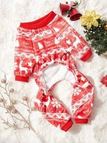 PETSIN 1件圣诞风格宠物羊毛保暖连体衣 - 紅色 - 查看 3