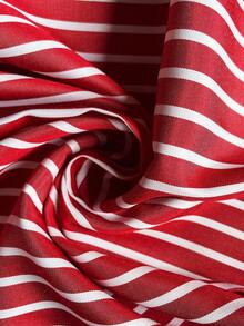 SHEIN Unity 女式条纹长袖单排扣休闲/工作衬衫 - 紅色 - 查看 8