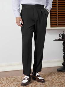 Core Aspect Pantalon casual ample plissé avec poche, couleur unie pour hommes - Noir - Voir 4