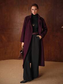 MOTF PREMIUM WOOL RAGLAN SLEEVE BELTED OVERCOAT - Red Violet - View 8