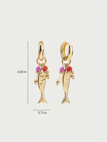 Glisma Khuyên tai hình cá nhỏ kiểu retro thanh lịch và thời trang dành cho nữ, thích hợp cho mua sắm, kỳ nghỉ, du lịch, phong cách cổ điển, cao cấp, chất liệu kim loại/có họa tiết, hình cá, trang sức phương Tây, phong cách cổ điển, đá quý, trang phục, mùa thu/đông, dành cho mẹ/phụ nữ/bé gái/người mẹ, cao cấp. - Nhiều màu - Xem 5