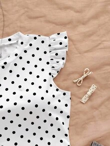 Soleia Women's Polka Dot Print Round Neck Cap Sleeve Casual T-Shirt - White - View 4