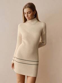 Florisole Bohemian Line Casual Minimalist Sweater Dress - Apricot - View 3