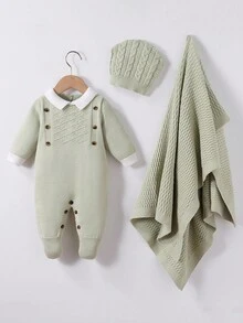 Macacão de Tricô com Gola Alta de Manga Longa para Bebês Meninos, com Pé, Confortável para Recém-Nascidos, Adequado para Uso Diário, Interno e Externo, Cinza e Cinza Escuro, Outono/Inverno