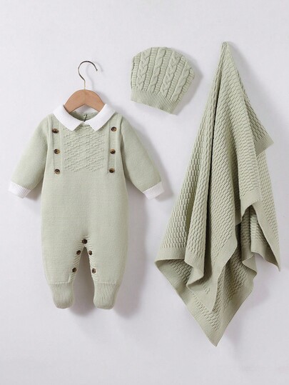 Macacão de Tricô com Gola Alta de Manga Longa para Bebês Meninos, com Pé, Confortável para Recém-Nascidos, Adequado para Uso Diário, Interno e Externo, Cinza e Cinza Escuro, Outono/Inverno