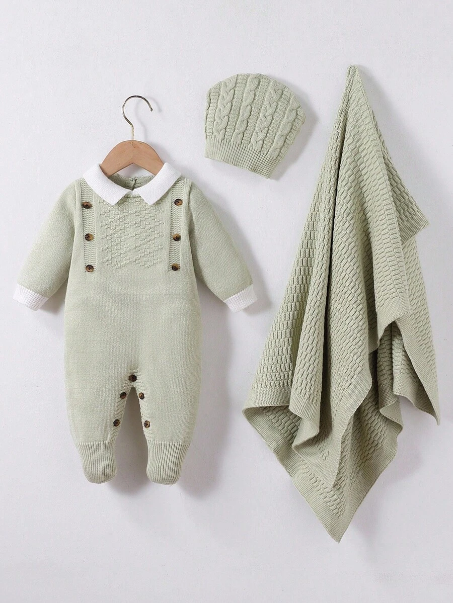 Macacão de Tricô com Gola Alta de Manga Longa para Bebês Meninos, com Pé, Confortável para Recém-Nascidos, Adequado para Uso Diário, Interno e Externo, Cinza e Cinza Escuro, Outono/Inverno