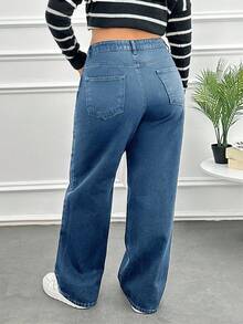 SHEIN Cottnline High Waist Straight Leg Plus Size Loose Fit Jeans - Light Wash - View 2