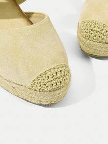 Styleloop 女士时尚圆头米色交叉松紧带舒适透气休闲黄麻绳厚底坡跟渔夫鞋，户外度假旅行 - 杏色 - 查看 6