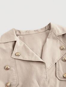 SHEIN MOD 女式杏色短款休闲宽松夹克（配腰带）、秋季外套、秋季大衣、秋装、巡航女装、返校装 - 杏色 - 查看 3