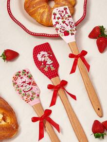 Strawberry Shortcake X SHEIN 1Pc / 3pcs Silicone Cake Baking Scraper, With Strawberry, Cream Cake Printing,Gift Ideas