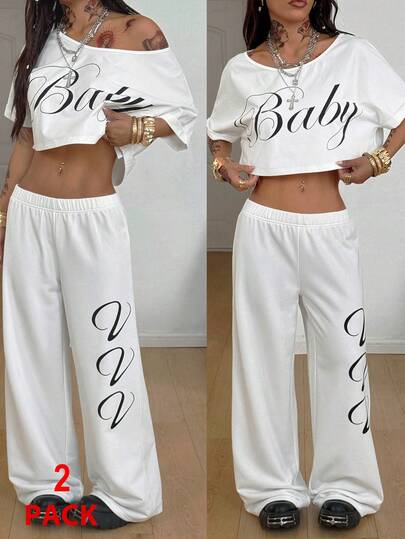 Coolane Women's All-Season Concert Outfit Rave Outfit Festival Going Out Renaissance Fair Club Outfits Graphics White T-Shirt Pants 2pcs