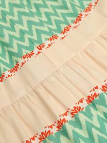 Brillora 女式度假休闲拼色印花前扣拼接长裙 - 綠色 - 查看 7