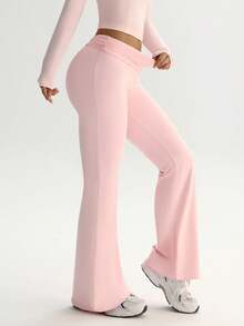 Sovereign Charm Women's Casual Solid Color Pleated Flare Pants - Pink - View 6