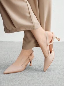 CUCCOO BIZCHIC Zapatos de tacón de vestir con punta afilada, tira trasera y color albaricoque para fiestas y uso diario de las mujeres para Navidad - Albaricoque - Ver 3