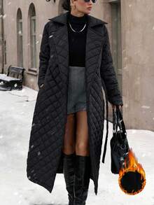 SHEIN Tall 女士休闲羽绒服束带冬季外套，日常穿着，休闲装 - 黑色 - 查看 8