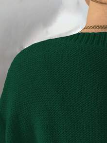 EMERY ROSE Suéter de cuello redondo de unicolor talla grande, casual y versátil, para otoño/invierno - Verde - Ver 3