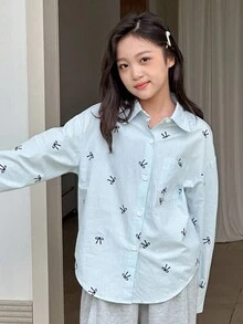 DAZY 青少年女孩休闲日常衬衫 - 淺藍色 - 查看 5