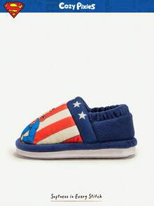 SUPERMAN X Cozy Pixies 1 双秋冬毛绒保暖可爱 DC 超级英雄卡通婴儿拖鞋，适合室内外使用 - 藏蓝色 - 查看 10