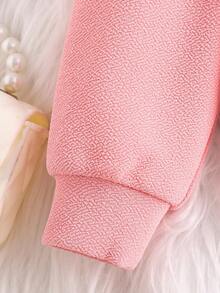 嬰兒女孩休閒時尚可愛針織紋帽衫和彈性腰帶褲子套裝，帶花紋拼接