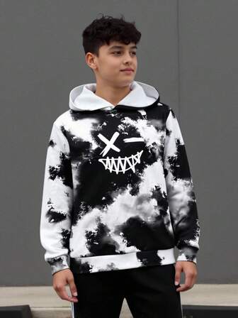 SHEIN 1pc Teen Boy Casual Versatile Comfortable Warm Solid Color Half-Zip Kangaroo Pocket Knitted Hoodie Set, Party Favors, Back To School Outfits, Autumn/Winter