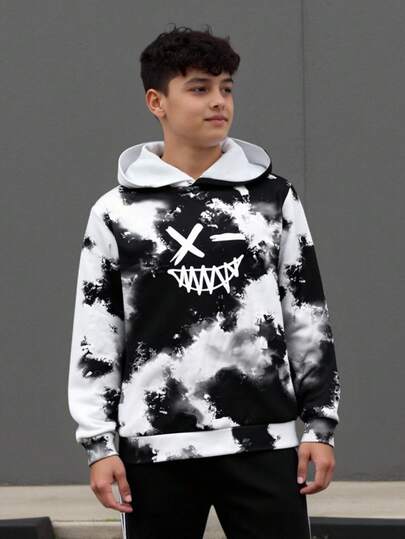 SHEIN 1pc Teen Boy Casual Versatile Comfortable Warm Solid Color Half-Zip Kangaroo Pocket Knitted Hoodie Set, Party Favors, Back To School Outfits, Autumn/Winter