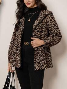 SHEIN LUNE Plus Allover Print Drawstring Waist Hooded Jacket For Autumn & Winter With Pockets Winter Clothes