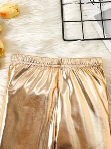 SHEIN Baby Girl Metallic Cone Shaped Pants, Fashion Party Bottoms - Gold - View 5