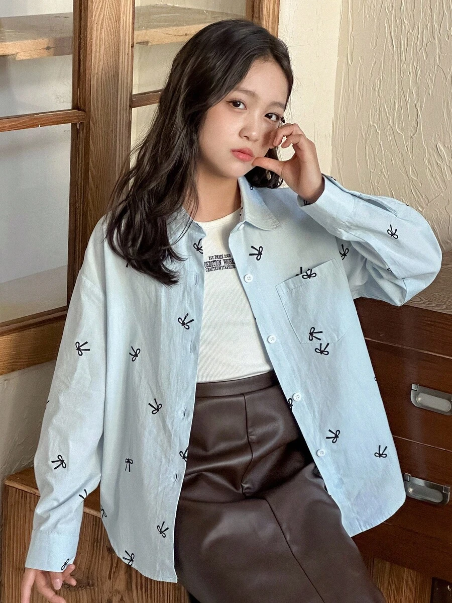 DAZY 青少年女孩休闲日常衬衫 - 淺藍色 - 查看 1