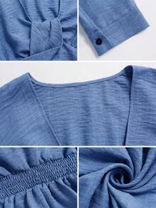 SHEIN Clasi Blusa de mujer de unicolor con cuello en V profundo, manga larga y bajo con volantes, de moda y sexy - Azul - Ver 5