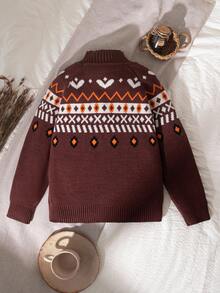 Nuevo llegado de otoño/invierno Suéter de cuello alto con jacquard estilo Fair Isle para niñas, apto para primavera, otoño, invierno, uso casual, actividades al aire libre, eventos escolares, reuniones familiares, fiestas festivas - Multicolor - Ver 2