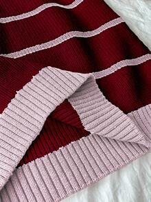 Elamini Red & White Striped Pattern Crew Neck Long Sleeve Sweater, Christmas - Multicolor - View 5