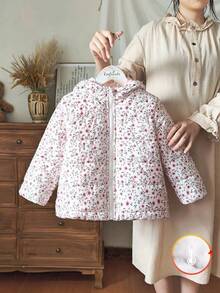 SHEIN 少女碎花拉链连帽夹克，冬季 - 彩色 - 查看 1