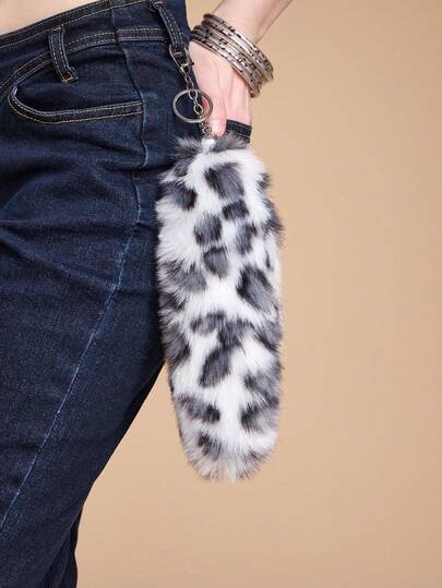 Grunge Punk 1pc Y2K Retro Chic Cute High-Quality Brown Faux Fur Leopard Tail Design Keychain & Bag Charm, Suitable For Women, Great Gift For Everyday Use & Holidays