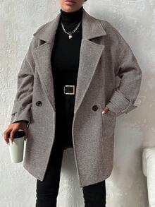 EURMUSE Women's Solid Color Double-Breasted Pocket Casual Long Sleeve Overcoat Long Coat Women Coats Long Jacket For Women Grey Jacket Classic Clothes For Women - Rust Brown - View 3